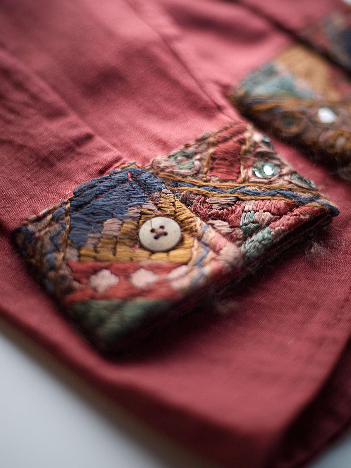 Kutch Embroidered Hemp Shirt - Maroon II