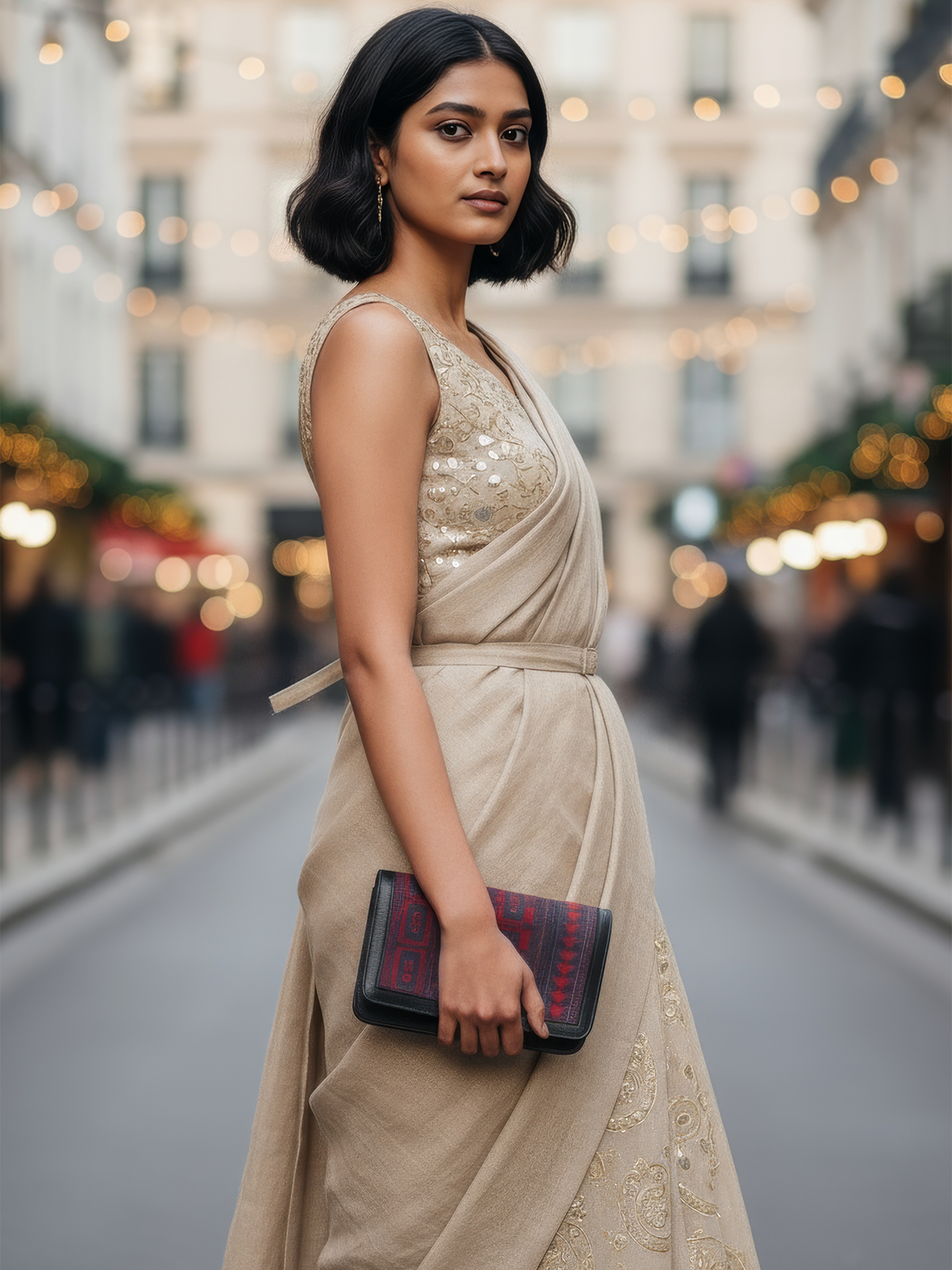 Kantha Festive Clutch - Black