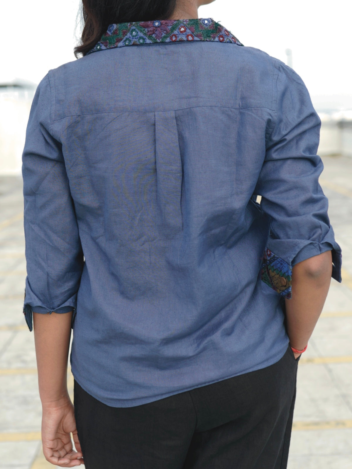 Kutch Embroidered Hemp Shirt - Navy Blue II