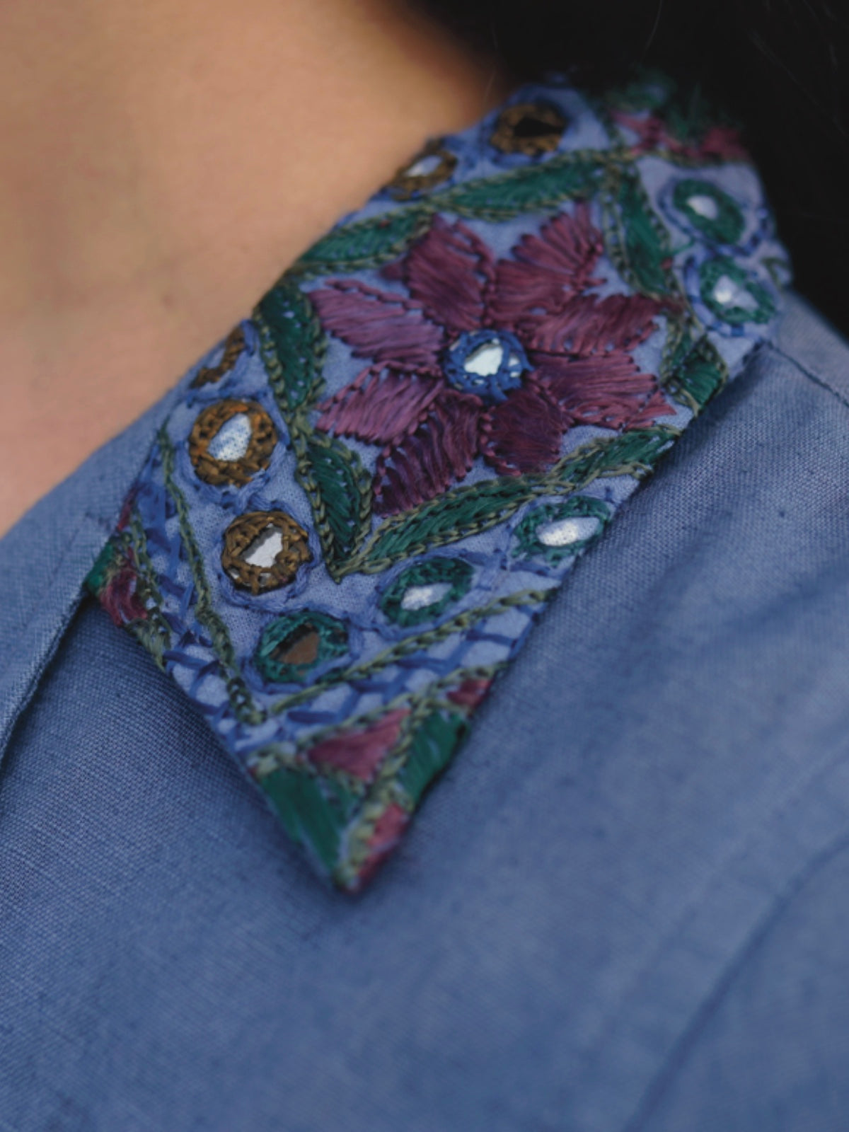 Kutch Embroidered Hemp Shirt - Navy Blue II