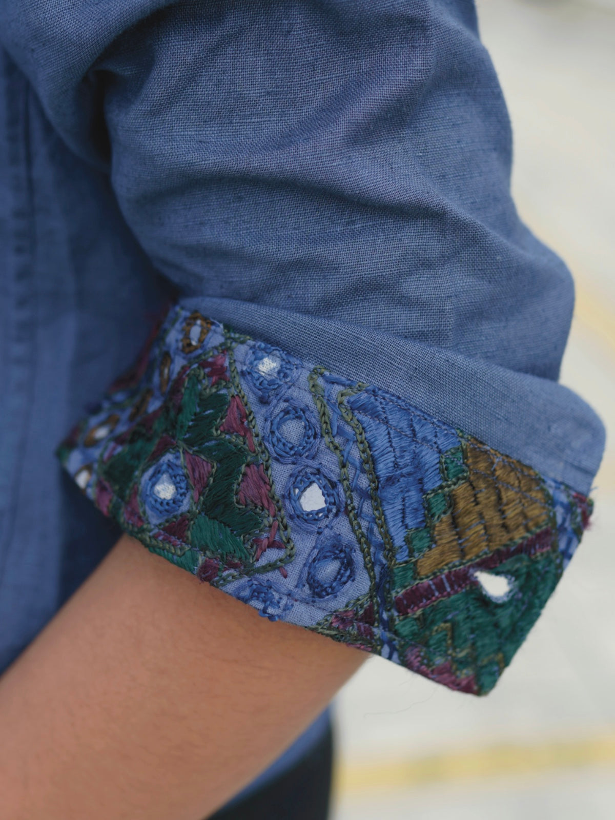 Kutch Embroidered Hemp Shirt - Navy Blue II