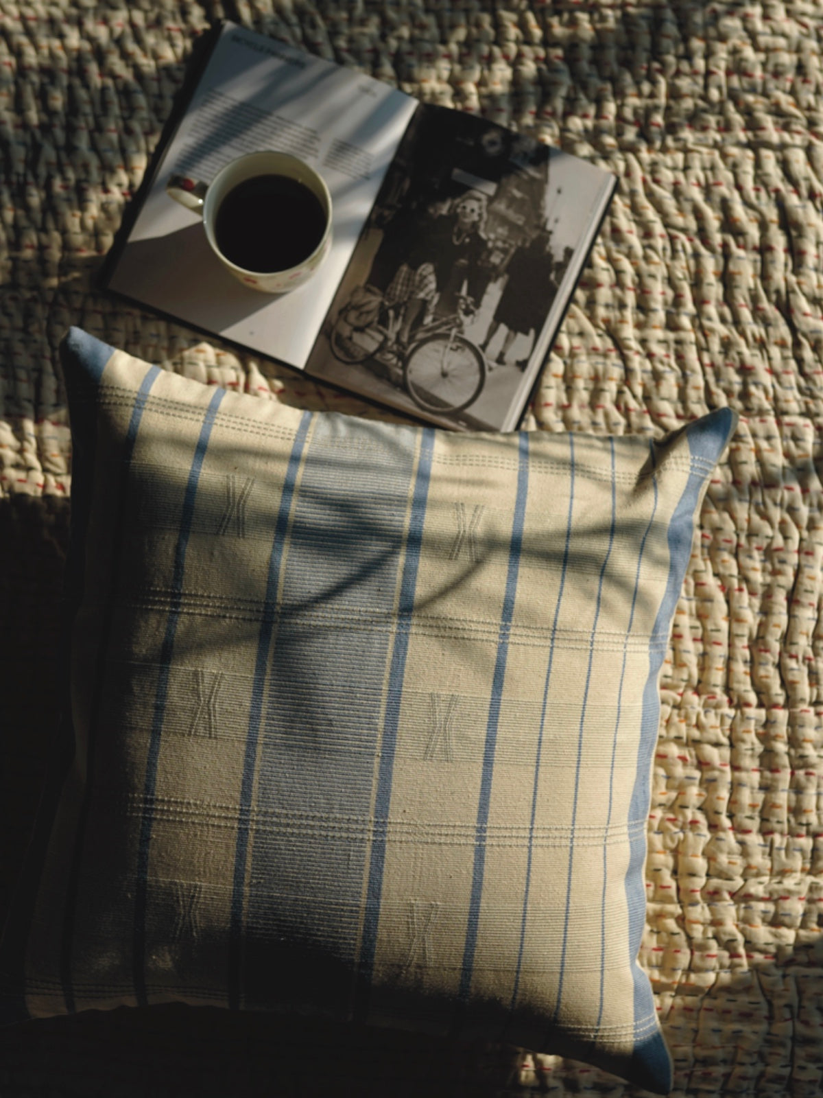 Handwoven Cushion Cover - Blue & White