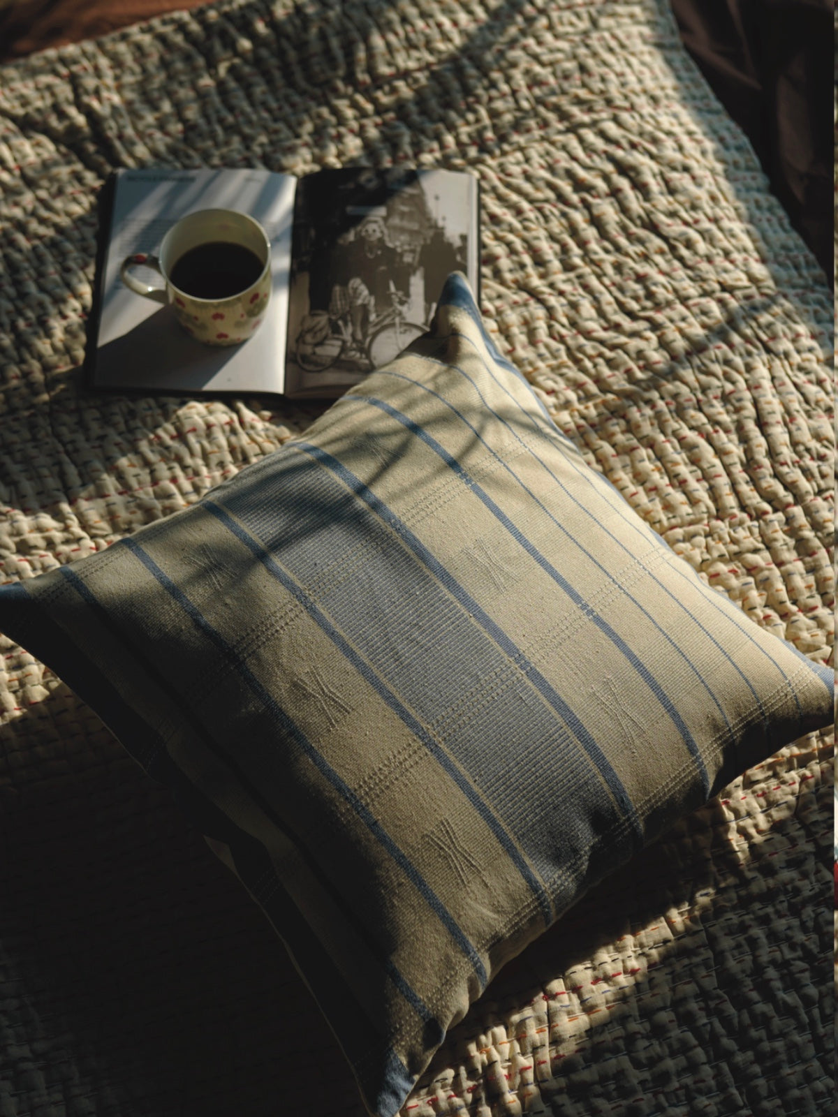 Handwoven Cushion Cover - Blue & White