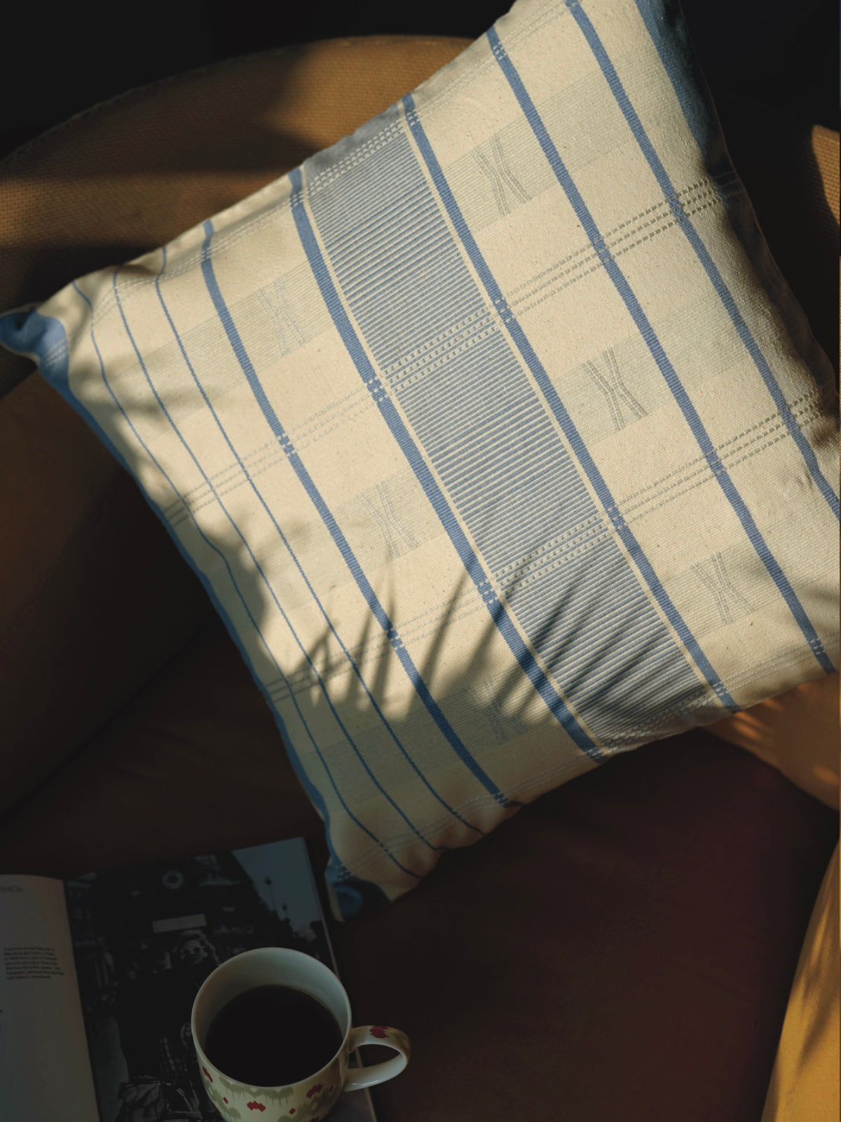 Handwoven Cushion Cover - Blue & White