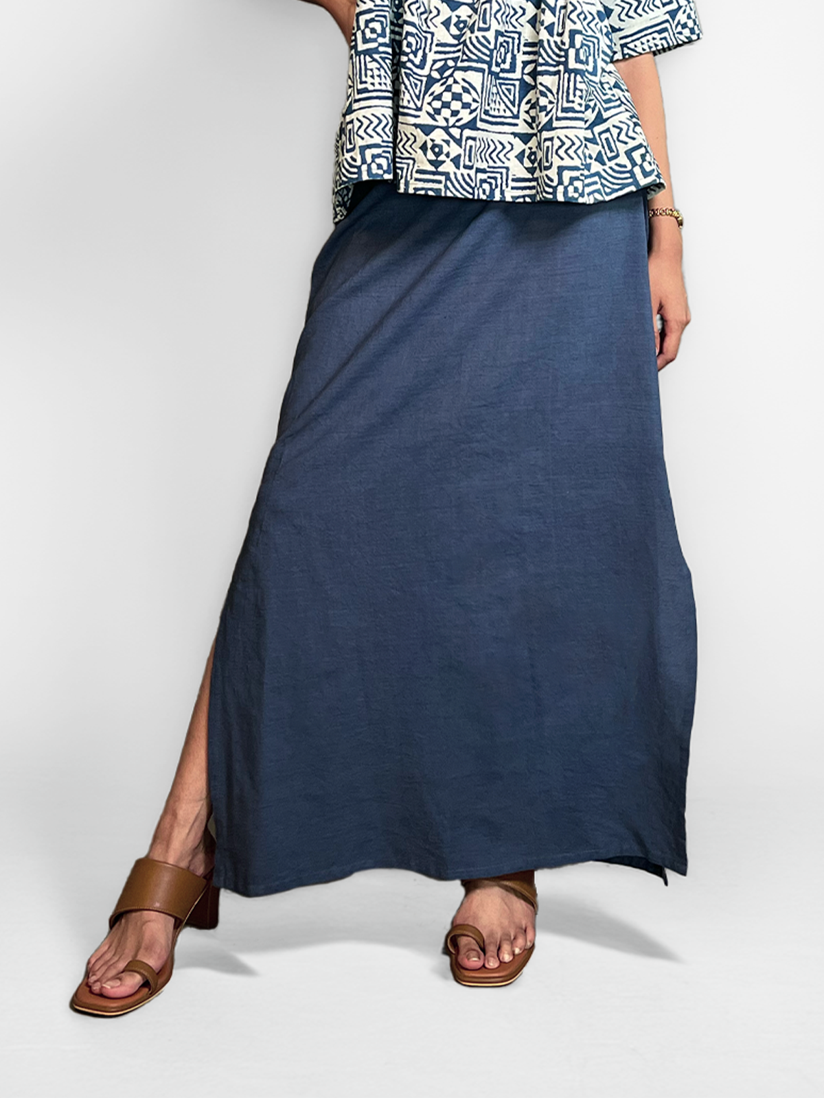 Kala Cotton Maxi Skirt - Navy Blue