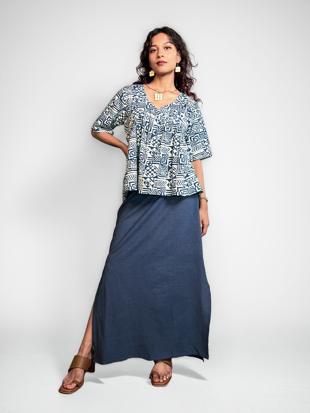 Kala Cotton Maxi Skirt - Navy Blue