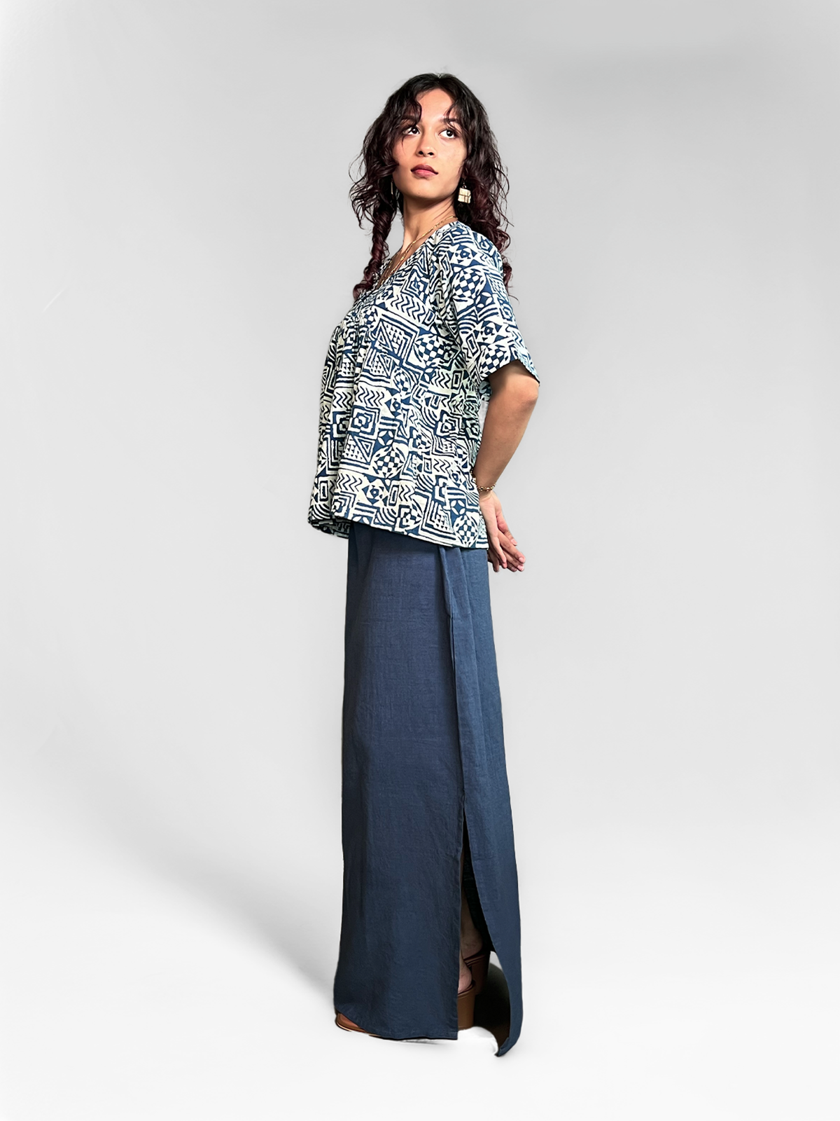 Kala Cotton Maxi Skirt - Navy Blue