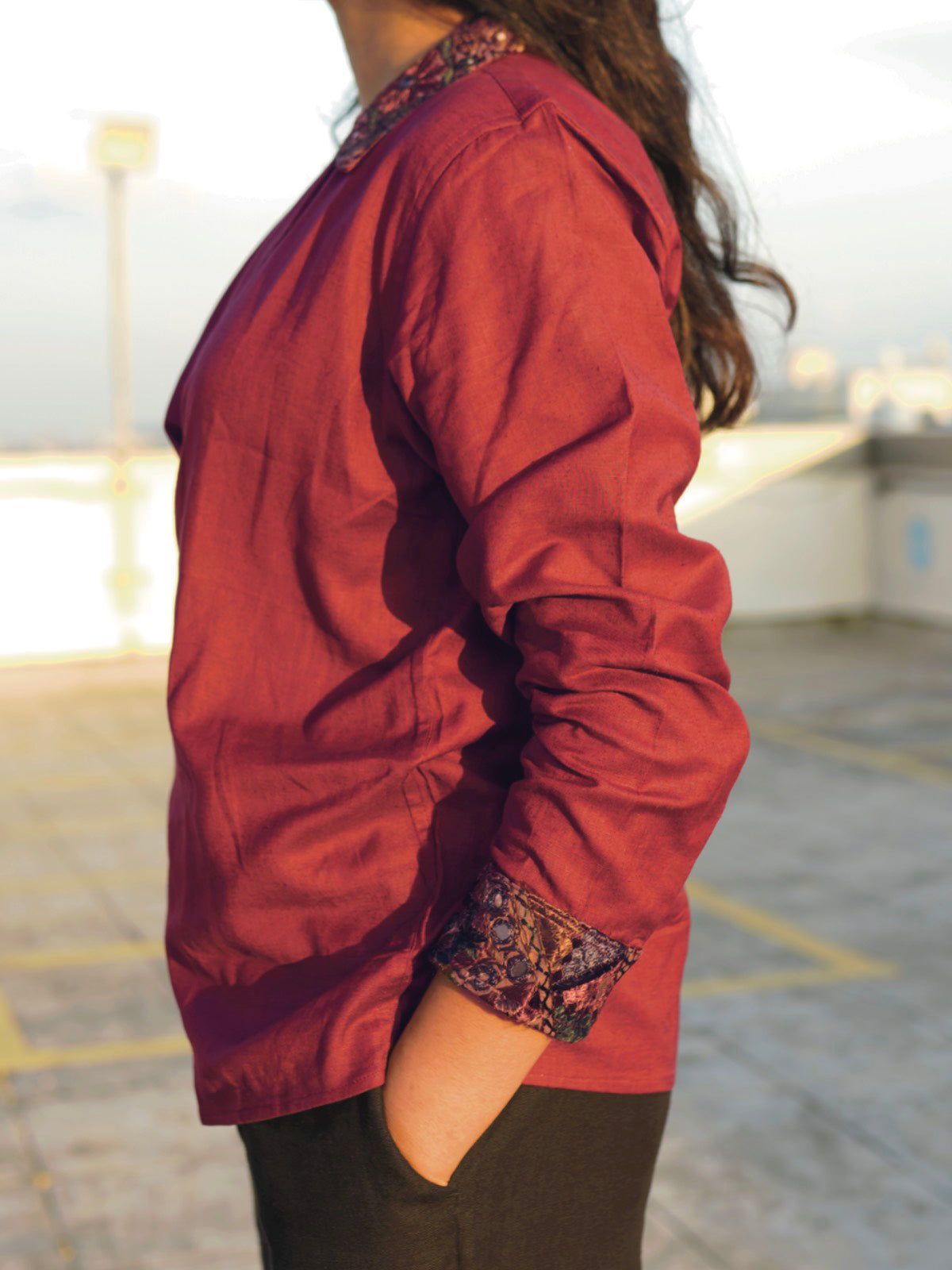 Kutch Embroidered Hemp Shirt - Maroon II
