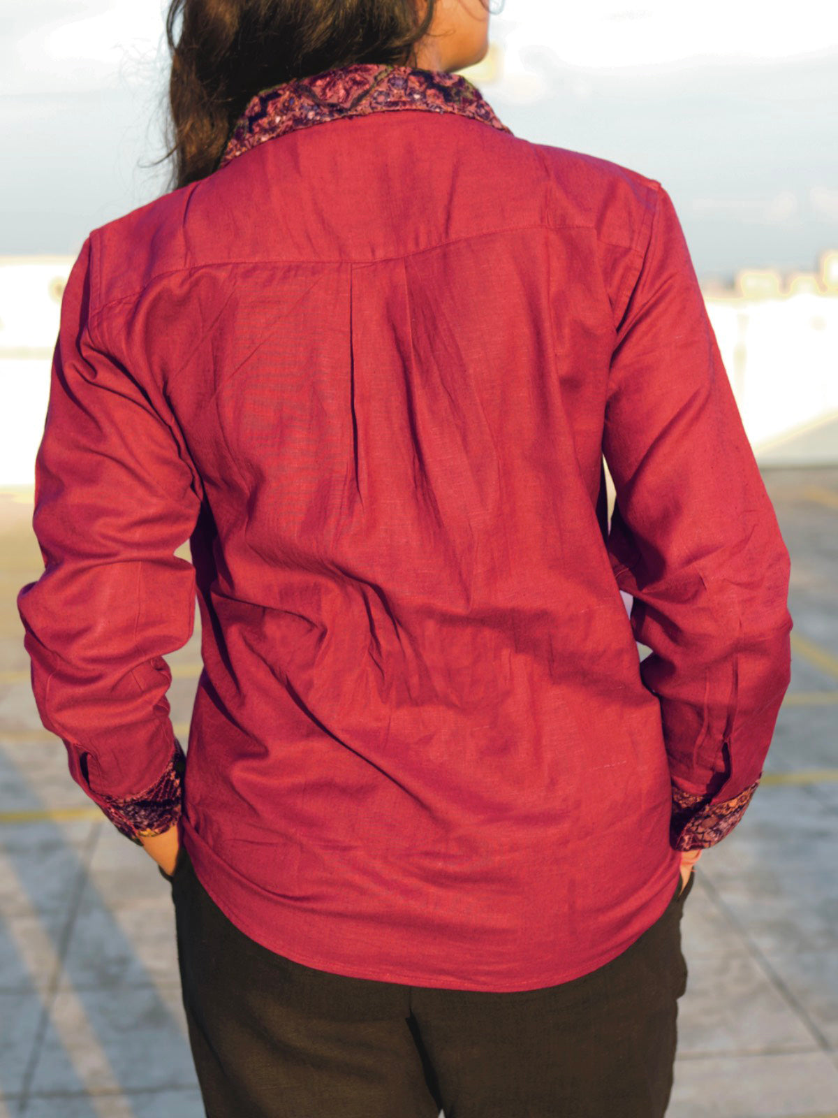 Kutch Embroidered Hemp Shirt - Maroon II