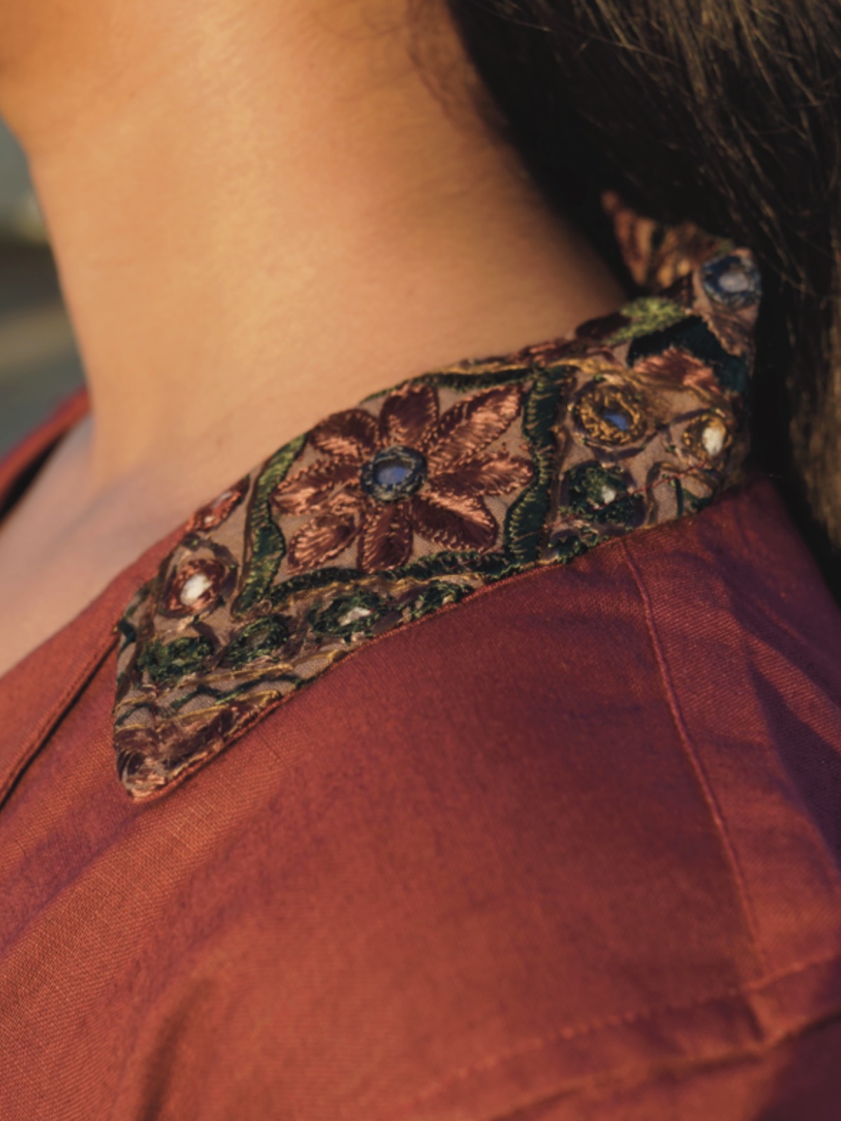 Kutch Embroidered Hemp Shirt - Maroon II