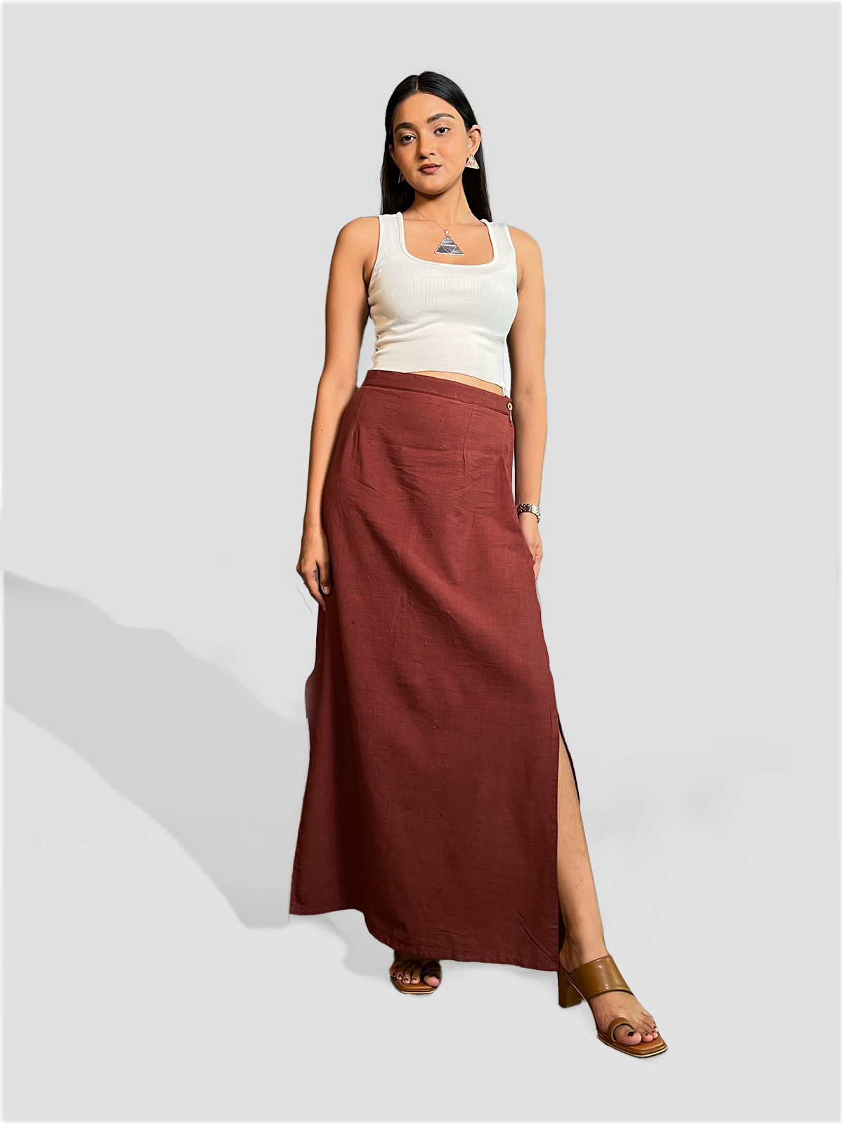 Kala Cotton Maxi Skirt - Earthy Red