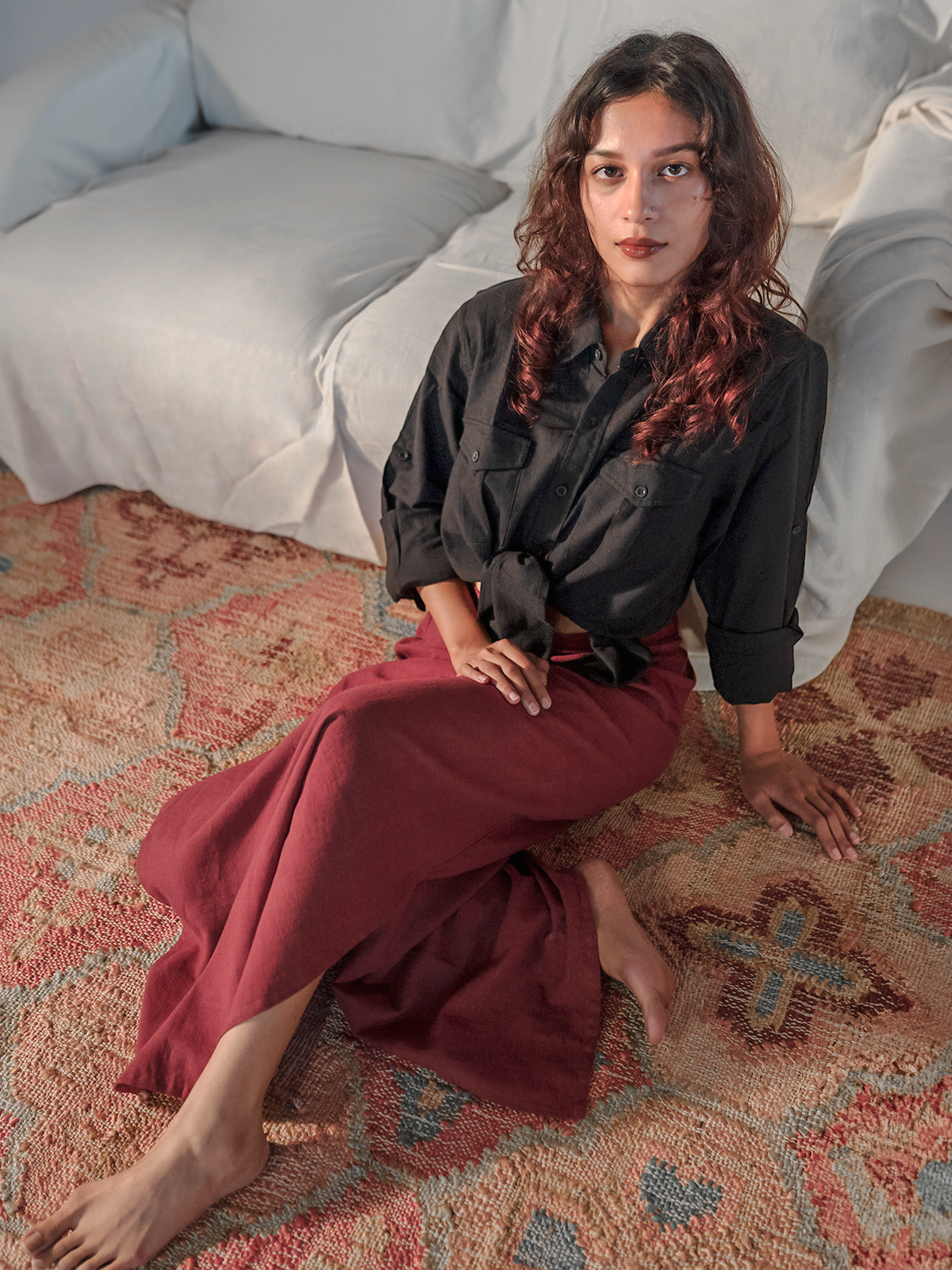 Kala Cotton Maxi Skirt - Earthy Red