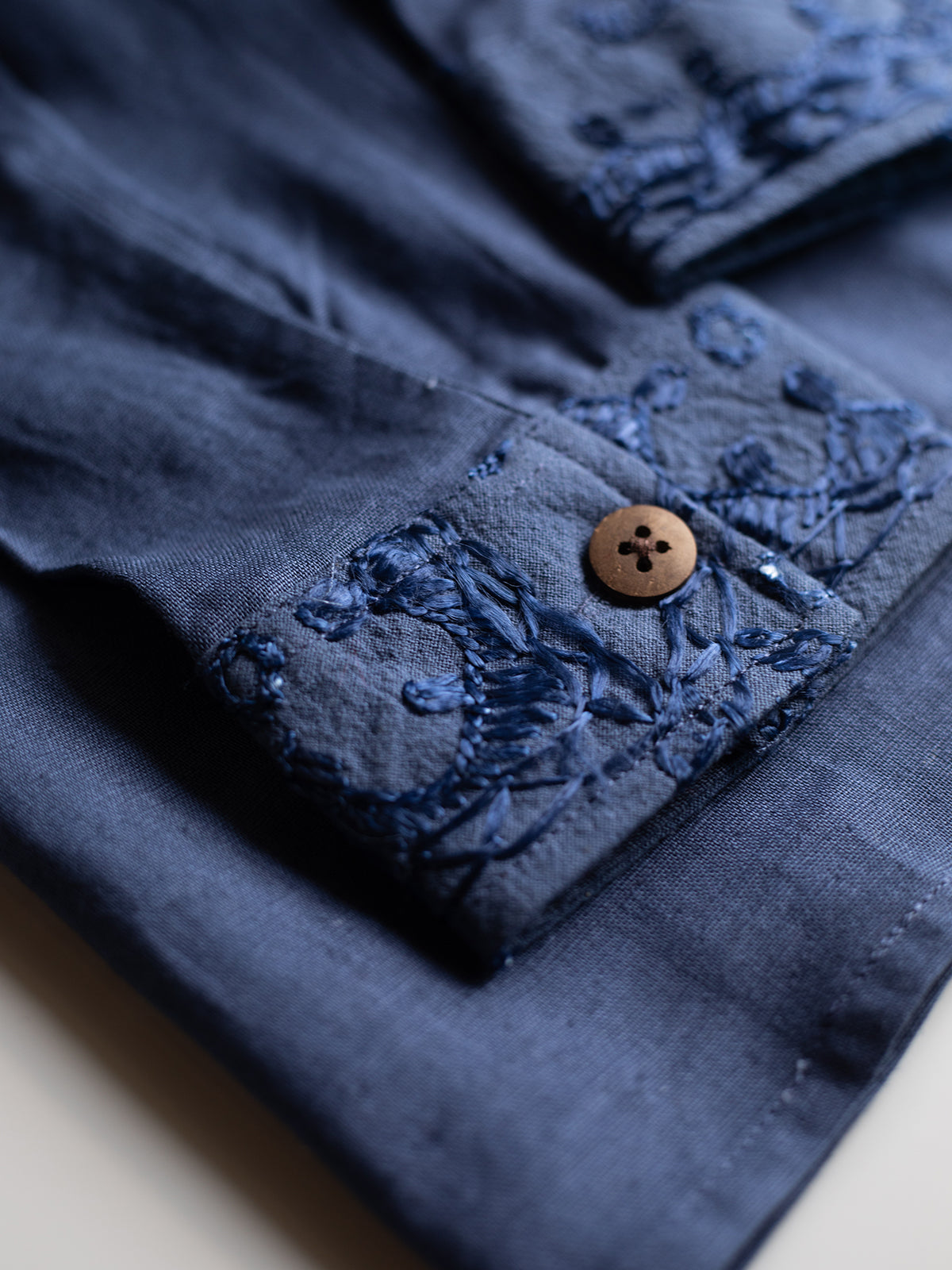 Kutch Embroidered Hemp Shirt - Navy Blue