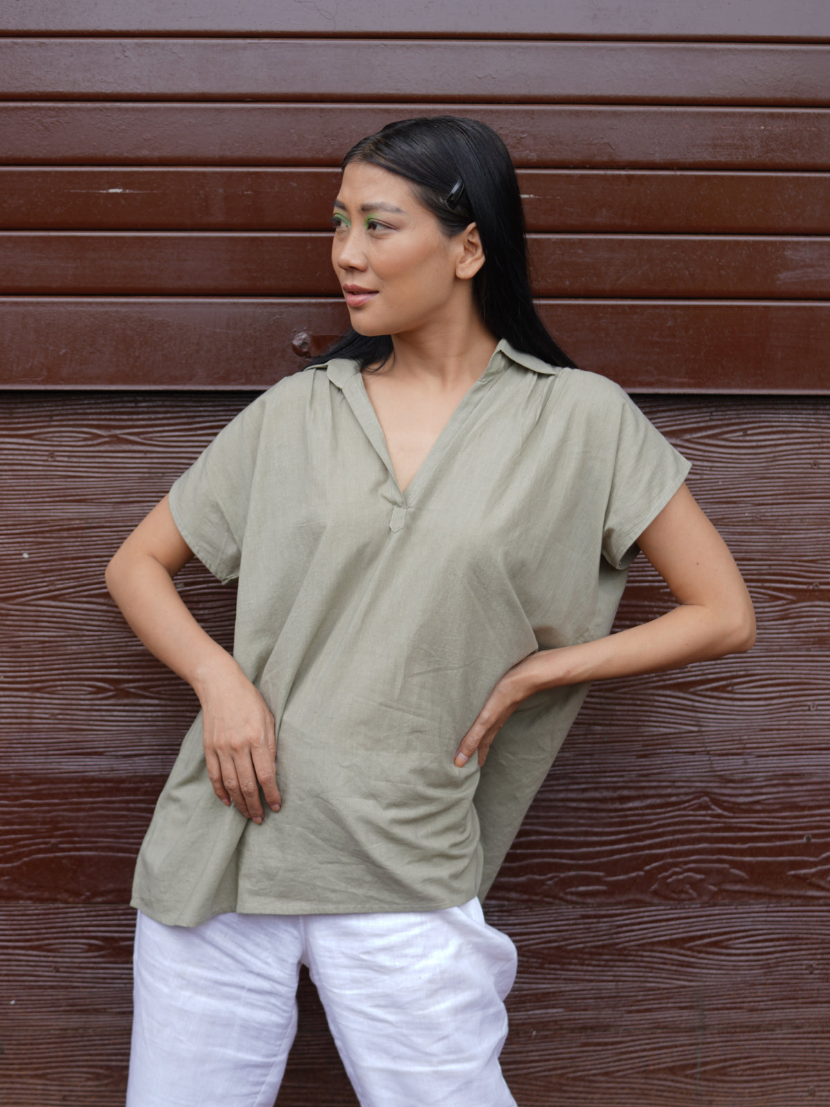 Collar Top - Sage Green