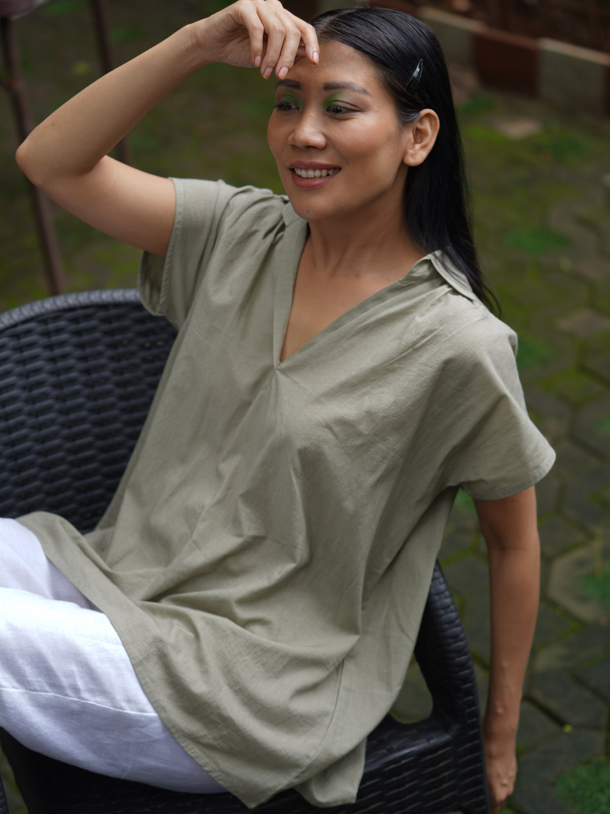Collar Top - Sage Green