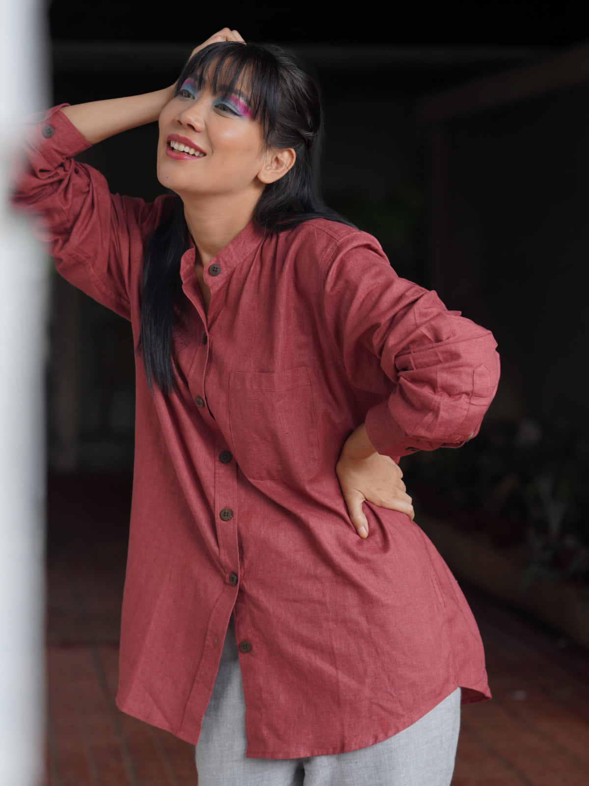 Oversized Hemp Shirt - Old Rose