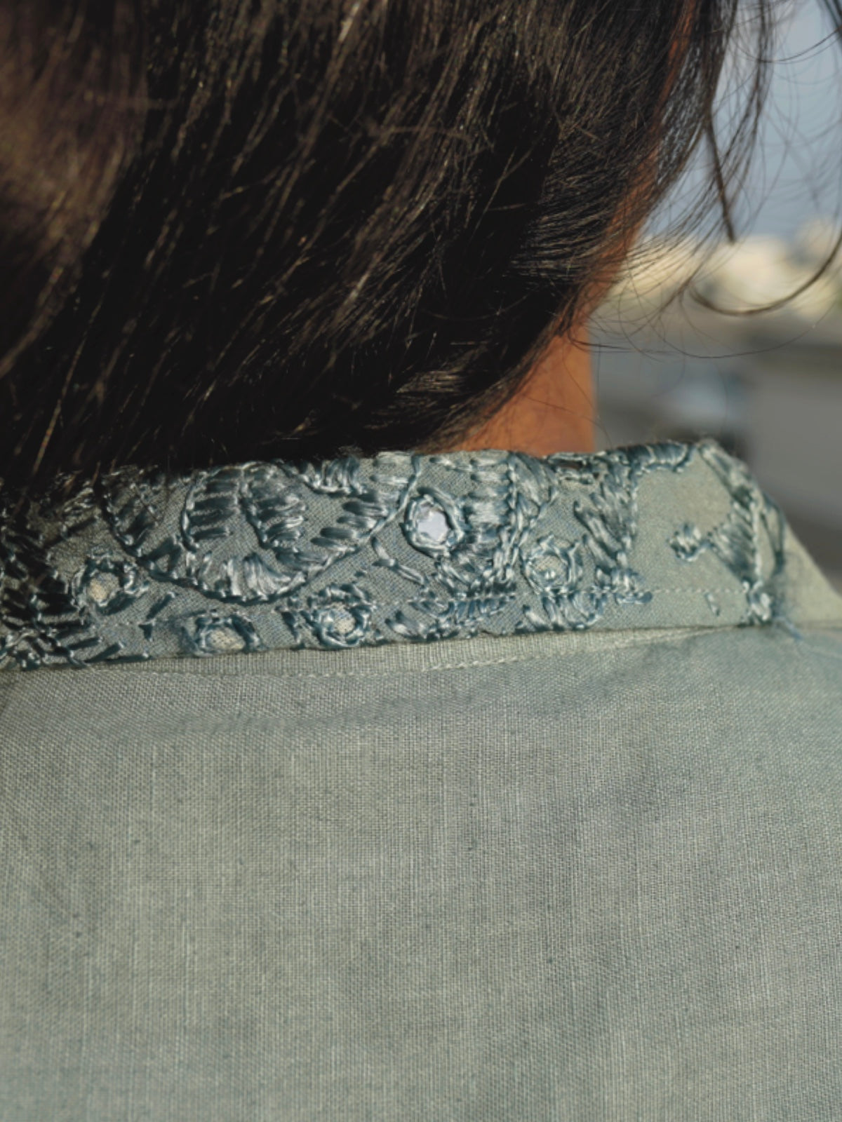 Kutch Embroidered Hemp Shirt - Dark Teal