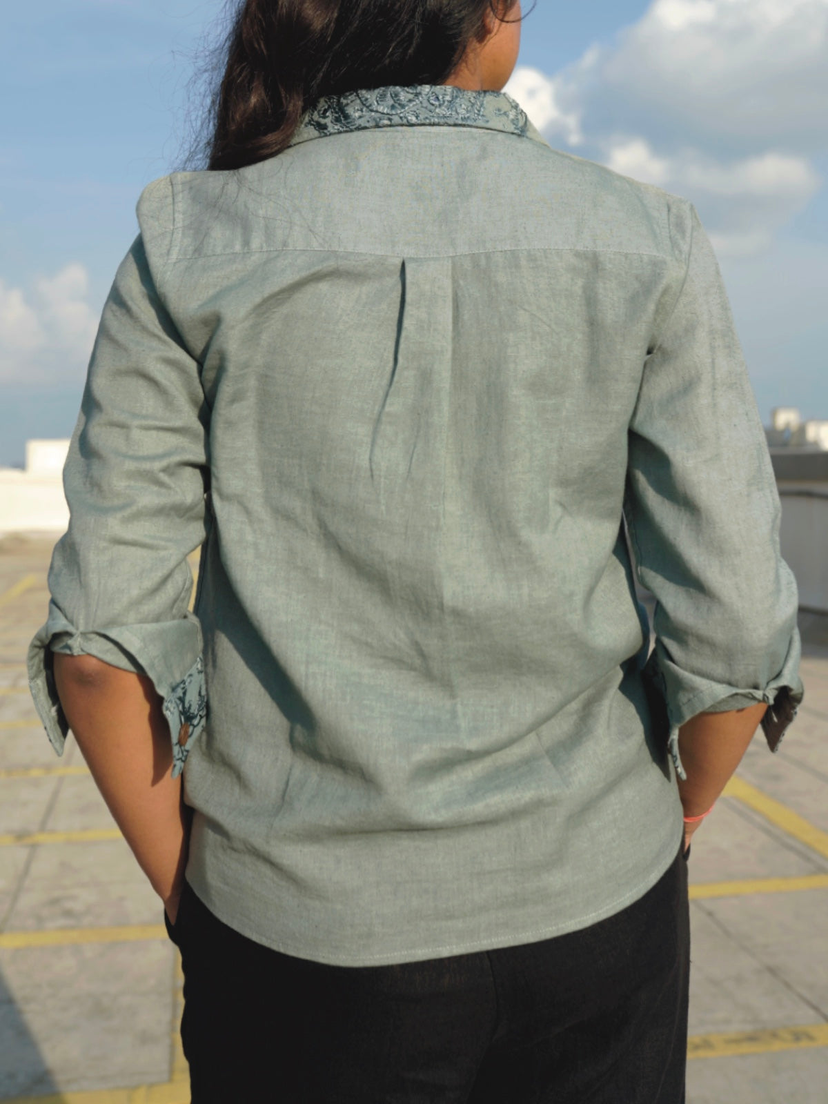 Kutch Embroidered Hemp Shirt - Dark Teal