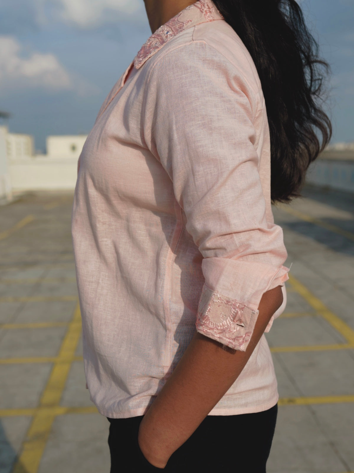 Kutch Embroidered Hemp Shirt - Peach