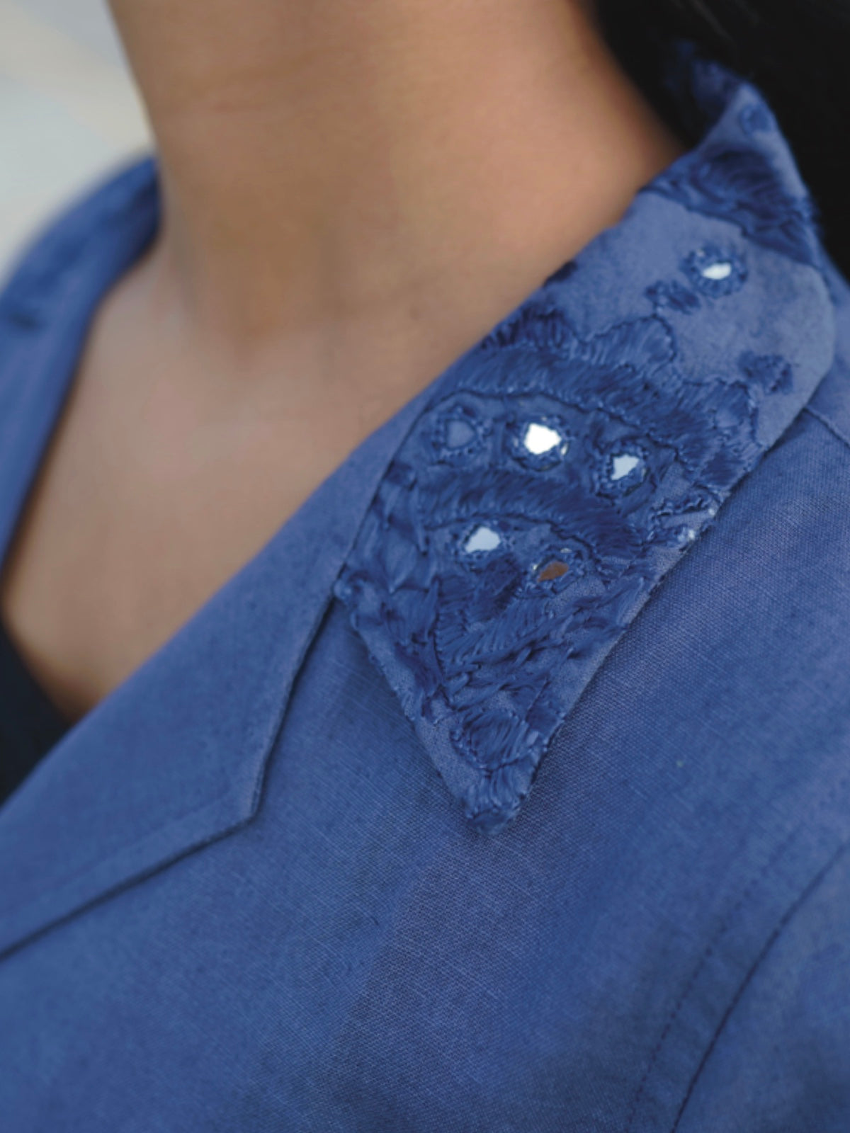 Kutch Embroidered Hemp Shirt - Navy Blue