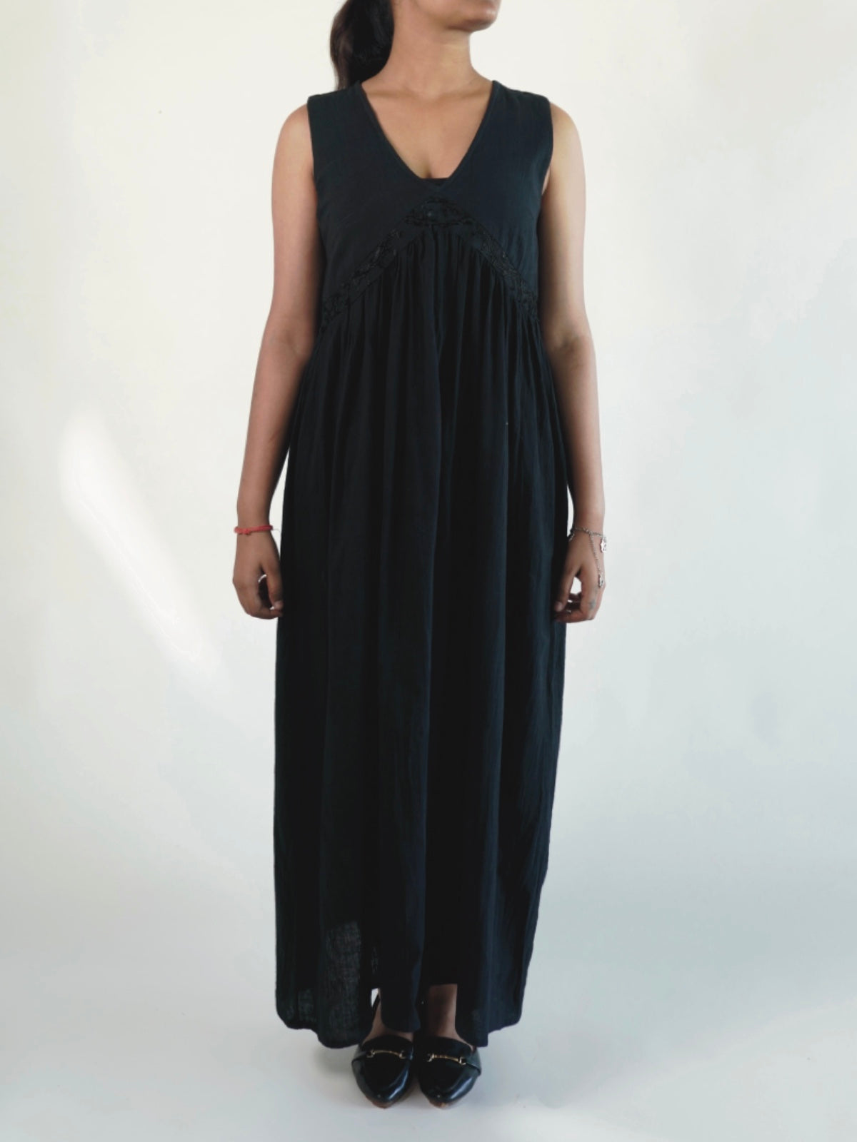Kutch Embroidered Black V Neck Maxi Dress