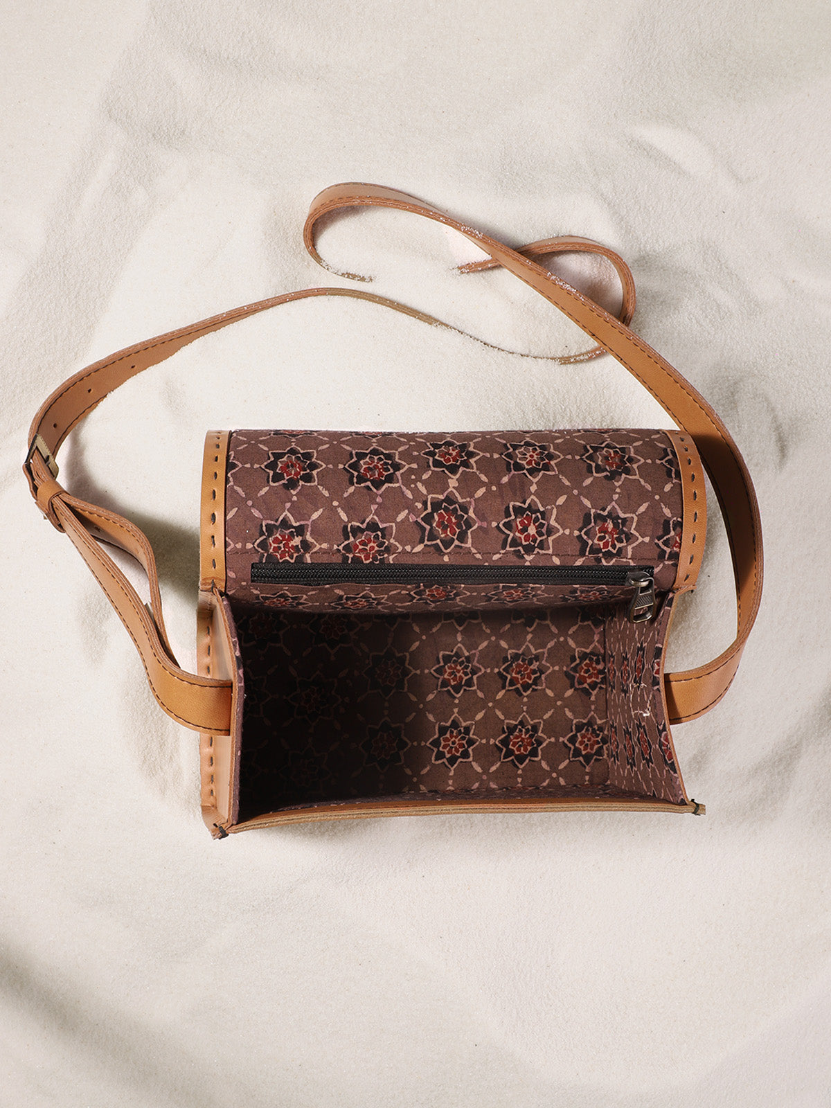 Apple Leather Box Sling Bag - Tan