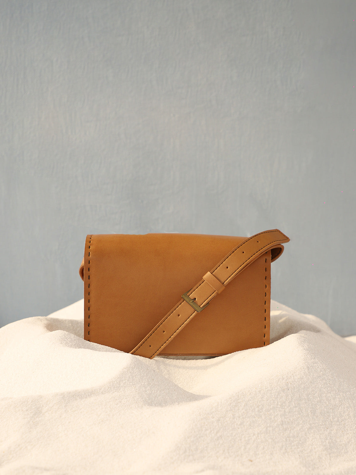 Apple Leather Box Sling Bag - Tan