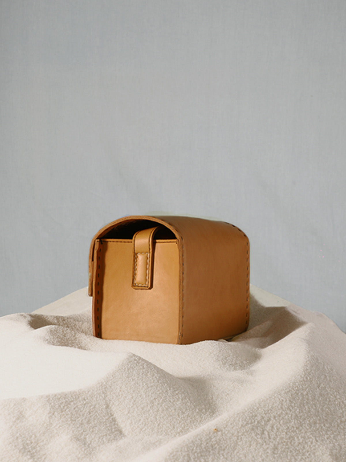 Apple Leather Box Sling Bag - Tan